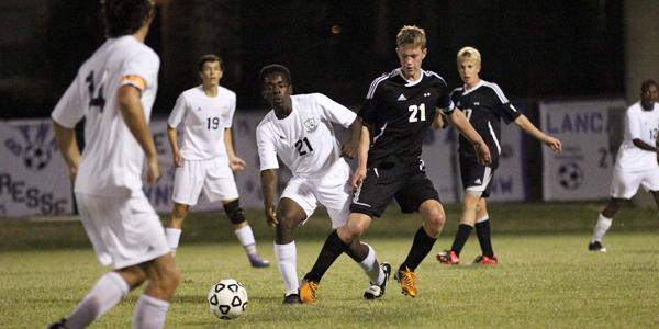 Facing off against BVN, senior captain Garrett Brown helps the BVNW varsity soccer team take the win with a score of 2-1. The game was the first of the season for the Huskies, however begin the annual FAT CAT Tournament held by BVW on Aug. 28.