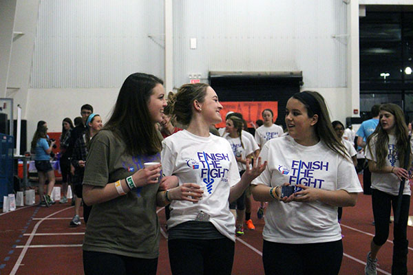 Juniors Kristin Finical and Aubrey Del Vecchio walk during Relay for Life.