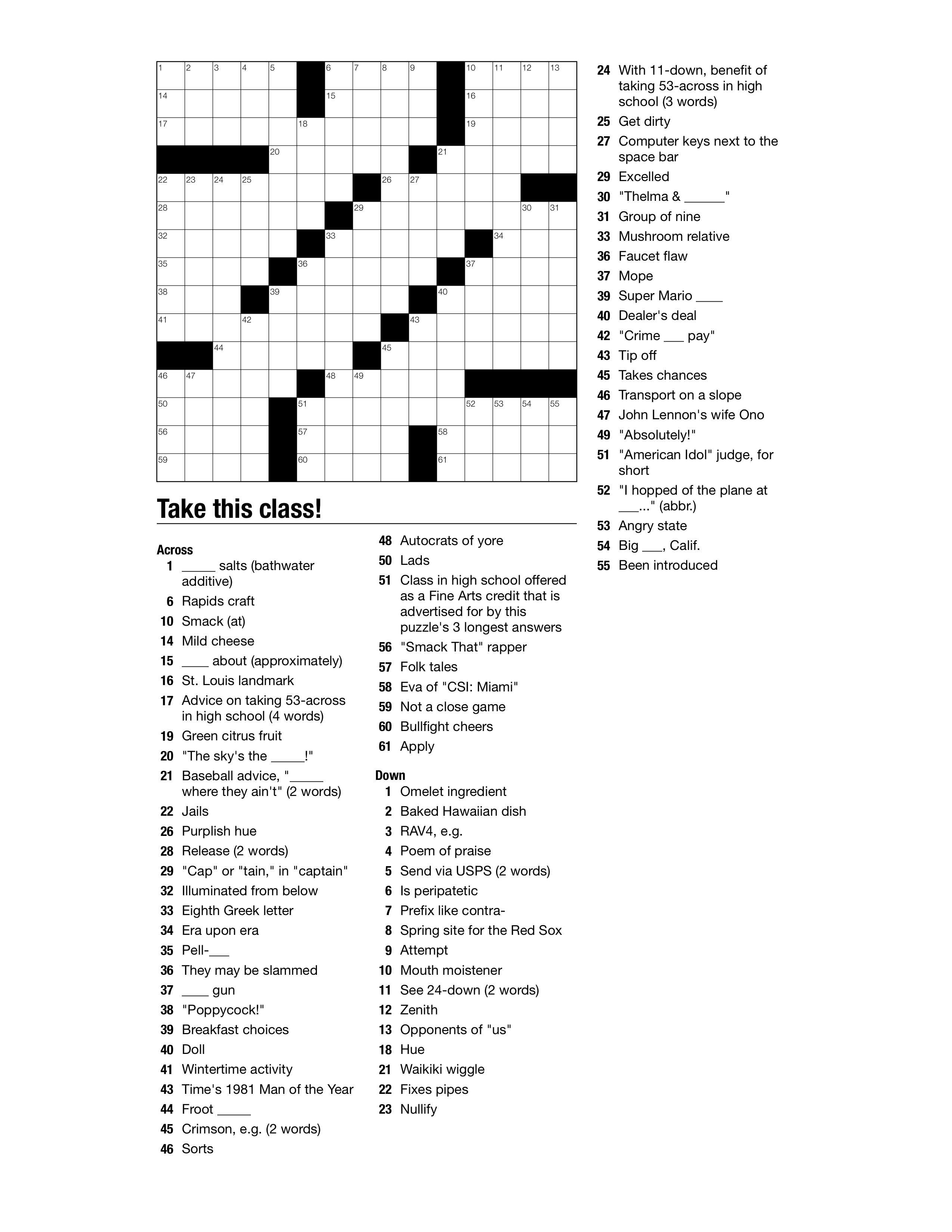 Themed Printable Crossword Puzzles