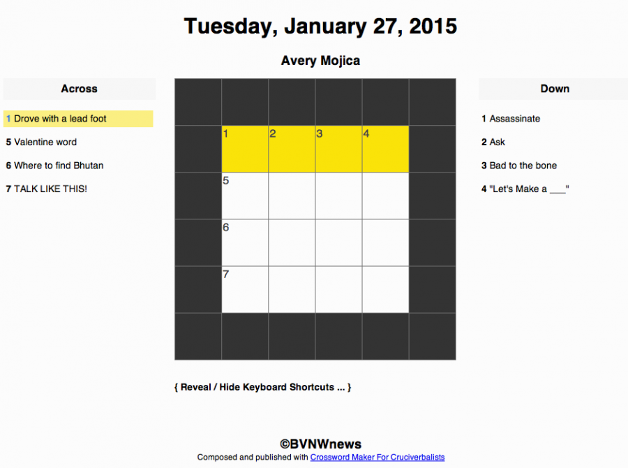 Tuesday, January 27, 2015 crossword