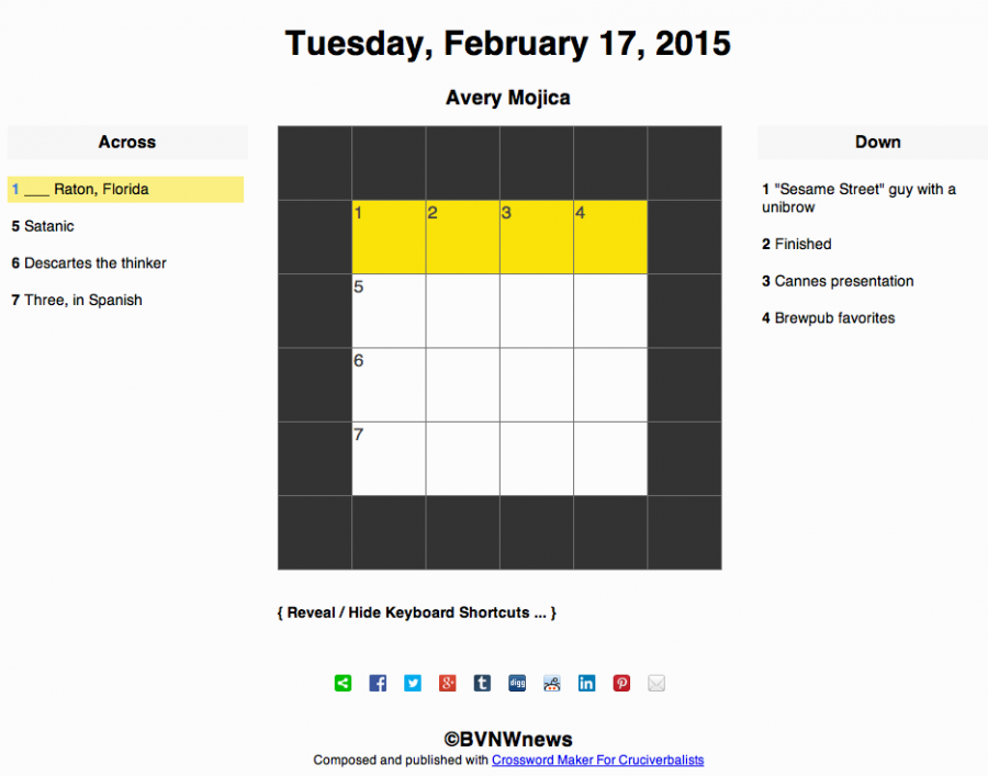 Tuesday, February 17, 2015 crossword