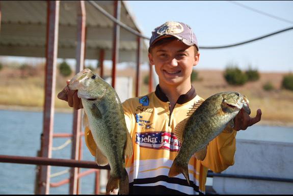 Freshman Brock Bila poses with his catches at the state competition on Milford Lake Oct. 24 (photo courtesy of Bila).