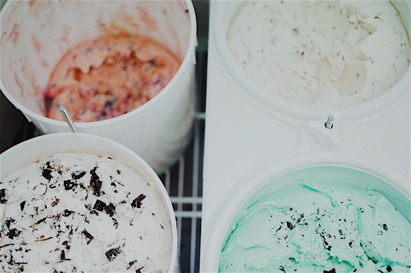 Various ice cream tubs from Sweet Carolines, a local ice cream shop.