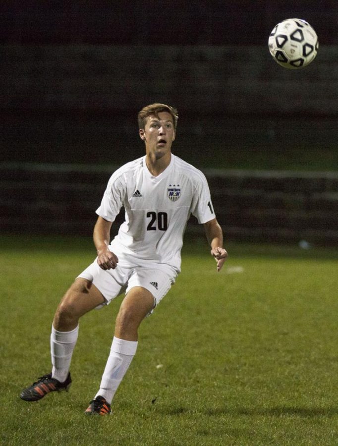 BVNW junior Trevor Ellefson (20) prepares to kick the ball against Blue Valley Southwest at the DAC Oct. 17.