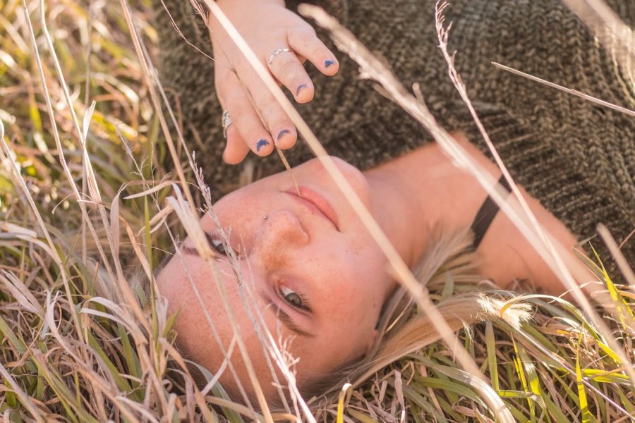 A cropped shot of Christie in the grass at the second location.