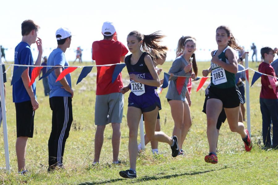 Junior Riley Beach runs in at Rim Rock for 6A State on Oct. 27. Beach placed 13th individually for the Huskies. 