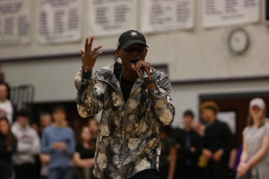 Senior Michael Alexander raps his original song during the Diversity Assembly Friday March 1. 