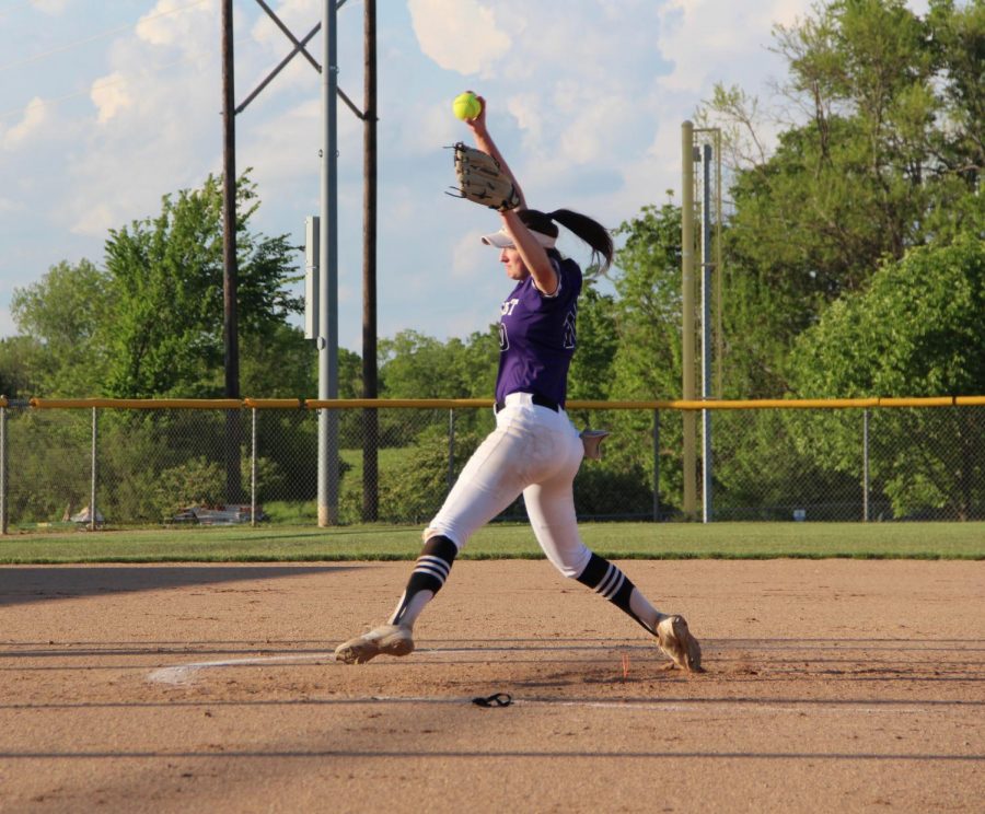 Senior Abby Bishop pitches the ball in the regional championship game against Mill Valley on May 14. BVNW was defeated by MV, 14-6.