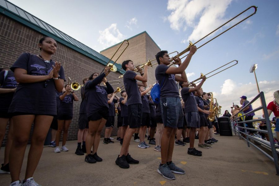 The Howlin Husky Marching Band performs before the first home football game of the season, Sept. 3.