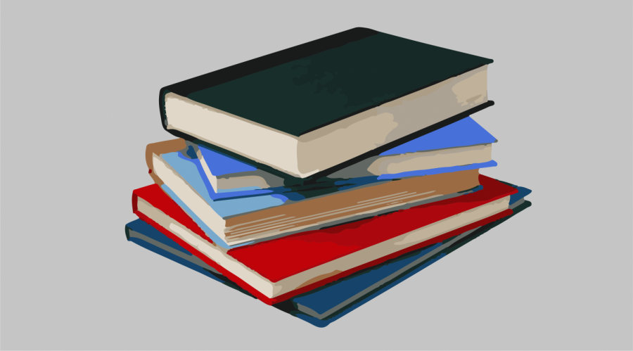 Digital illustration of a stack. of novels.