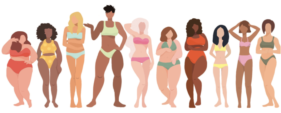 Digital illustration depicting women with a variety of body types.