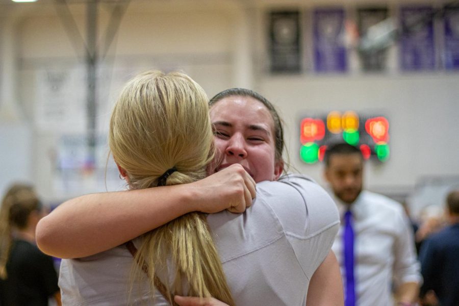 Senior+Brynn+Grosdidier+embraces+her+mother+after+the+Huskies+season+comes+to+an+end+in+the+Sub-State+semifinals.