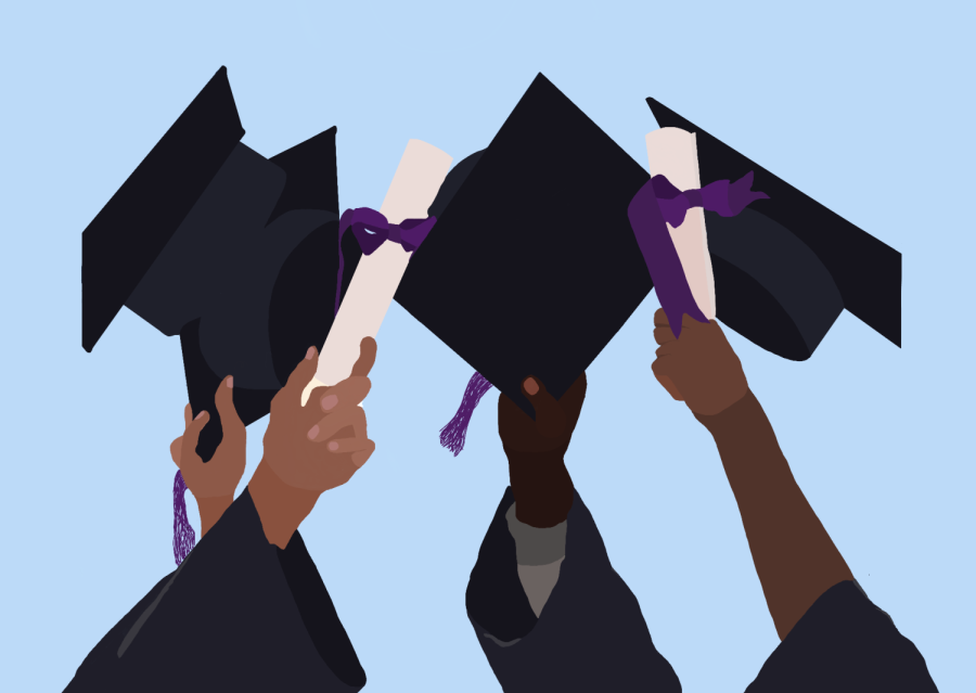 Graphic illustration depicting a group of graduates.