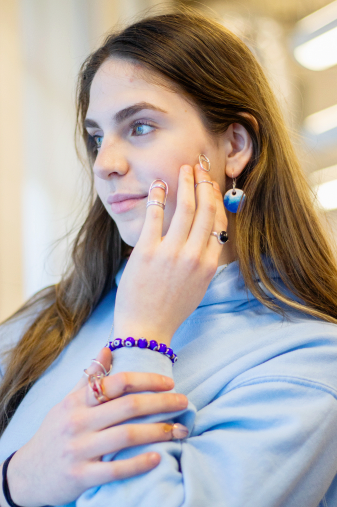 Junior Gabbie Troutner has learned how to problem solve and be more patient through the jewelry making process. “I often feel stressed because it’s hard when you realize the idea you had at the start is actually a lot harder than [you] thought,” Troutner said. “[But] I feel so happy and proud when I finish a piece because I get to see my idea form from the paper to the final product.”
