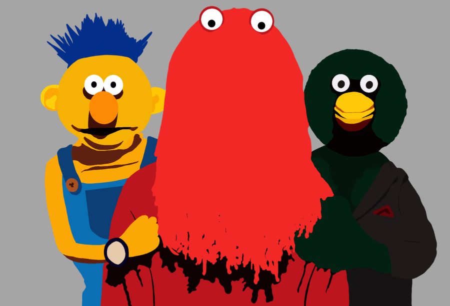 Digital illustration of Dont Hug Me, Im Scared main characters Red Guy, Yellow Guy and Duck. 