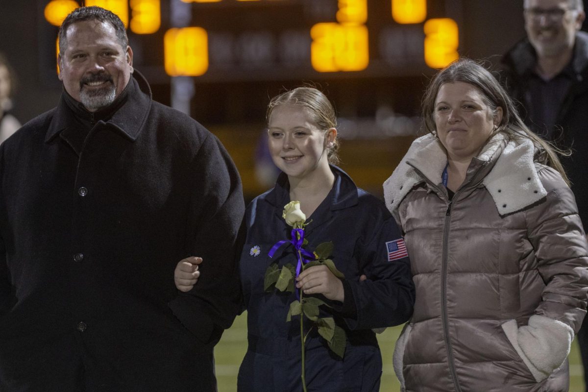 Senior Iris Sullivan was recognized as a member of the colorguard before the halftime show during the BVNW v. BVN football game. 