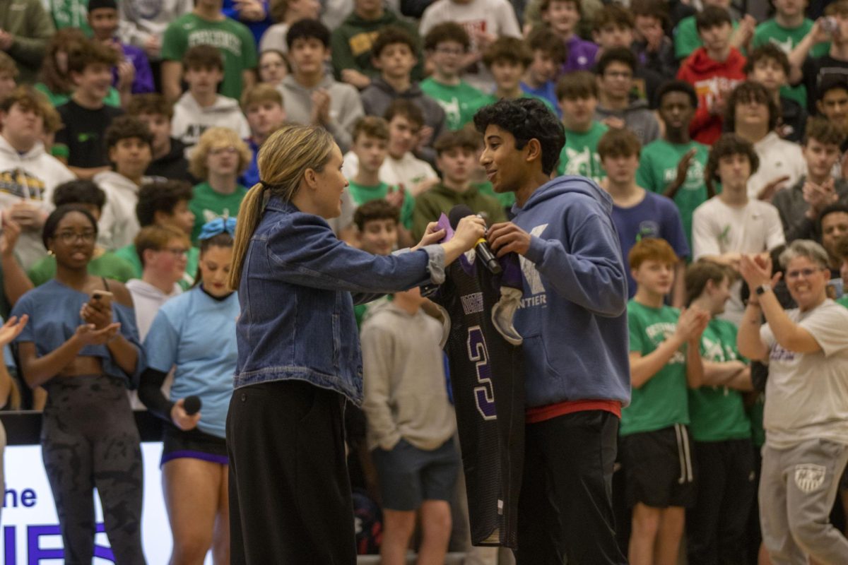 Photo of junior Pranith Surapaneni being recognized for his perfect ACT score during the Sweetheart Spirit Assembly, Feb. 2. 