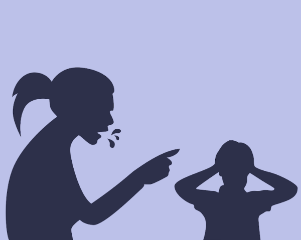 Digital illustration of a parent yelling at her child. 