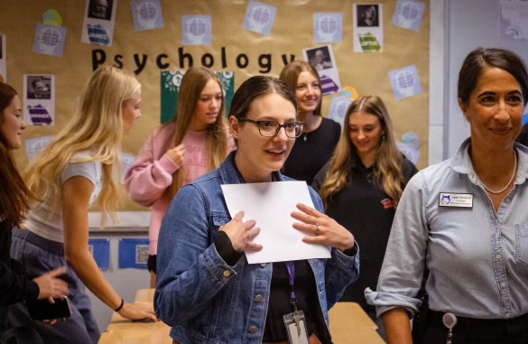 AP Psychology teacher Heidi Gipple received the Kansas Teacher of the Year nomination during a class lesson about Charles Manson. "It was sort of a very lovely surprise," Gipple said.