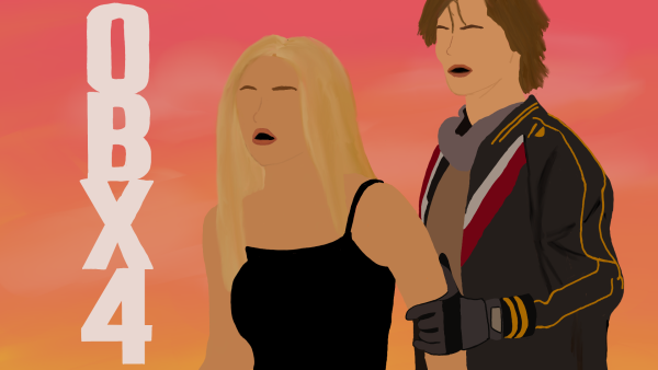 Digital illustration of Outer Banks characters Sarah Cameron and John B.