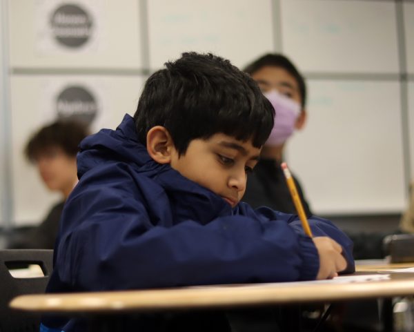 5th grader Swaraj Salvi works on his Honors Geometry assignment in class. His teacher, Katherine Lamp, said that he is great to have in class. “He’s excited to explore more math [and] just comes ready to learn every day,” Lamp said.