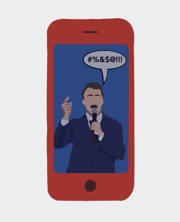 Digital illustration of a political activist campaigning online.
