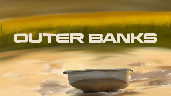 Digital illustration of an empty boat sitting on the water of the banks, symbolizing the loss of main character JJ.