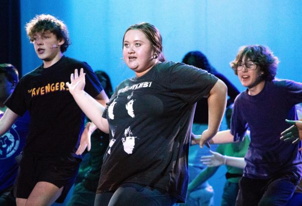 During the rehearsal of “Mamma Mia!” Oct. 30, Senior Hadley Wilson, who is cast as Donna Sheridan, rehearses the dance to “Money, Money, Money.” “This has been a dream role for years, and getting to play her for my senior year has been a dream,” Wilson said.