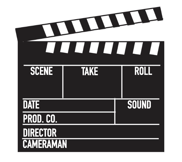 Digital illustration of a clapperboard.