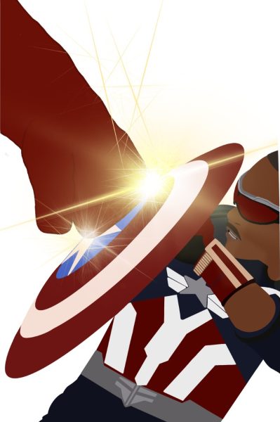 Digital illustration of a scene in the movie "Captain America: Brave New World."