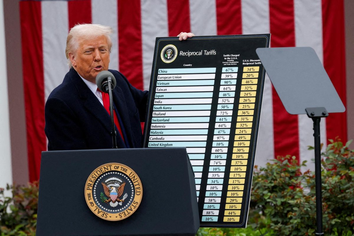 U.S. President Donald Trump delivers remarks on tariffs in the Rose Garden at the White House in Washington, D.C., U.S., April 2, 2025. 