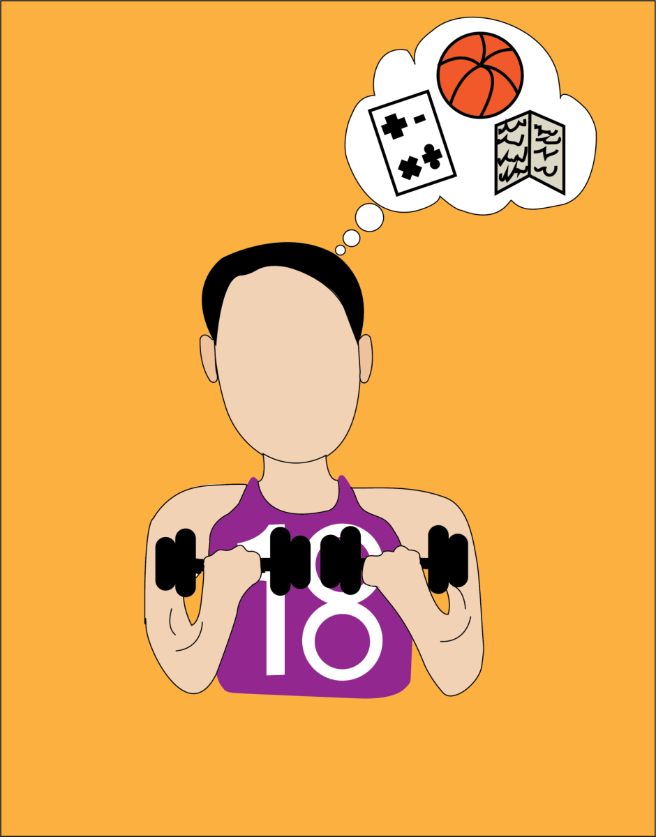 Digital illustration of a students athlete's  internal thoughts.