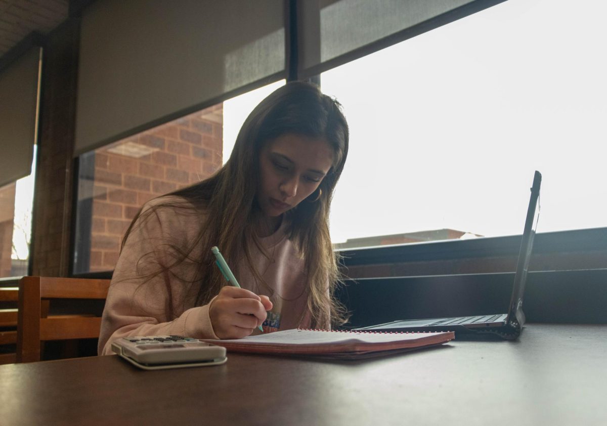 Senior Aliyah Pompa memorizes her Calculus III formulas and gets extra tutoring from professors at the math resource center in JCCC. “It’s super helpful because they have all types of resources like textbooks, private study rooms, tutors and materials like calculators they can provide you with,” Pompa said.