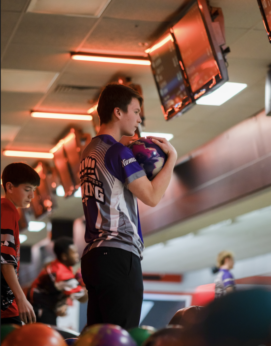 At a bowling meet Feb. 11, senior Loren Nieman prepares for his shot. 